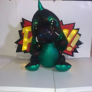 Toy Factory Dragon Plush Stuffed Animal 16" Viper II Black Green Shiny Stars
